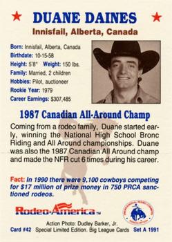 1991 Rodeo America Set A #42 Duane Daines Back